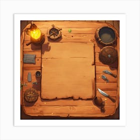 Wooden Table Top View Art Print