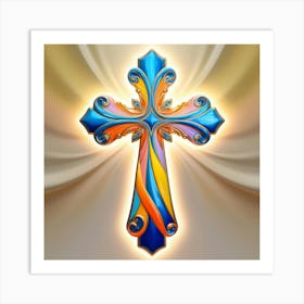 Vibrant 3D Image Of A Intricately Designed Cross With Beautiful Colors 2 Art Print