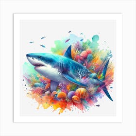 Sharks And Corals Art Print