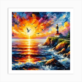 Lighthouse At Sunset Art Print