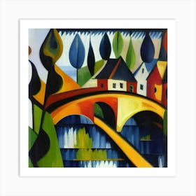 Bridge over the river surrounded by houses 10 Art Print