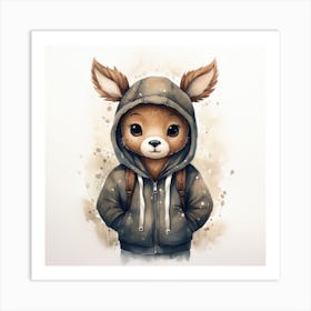 Watercolour Cartoon Deer In A Hoodie 1 Art Print