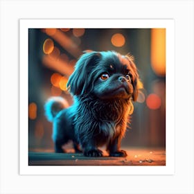 A Small Black Dog With Long Fur Photo Cinemat Art Print