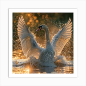 Swan Splashing Art Print