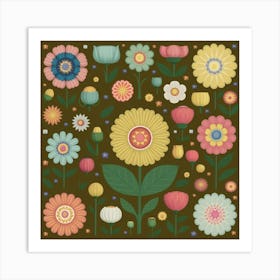 Flowers On A Brown Background Art Print