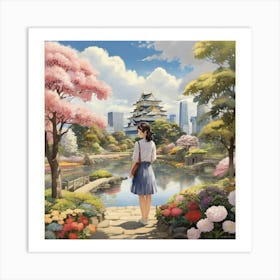 A Girl In The Garden Osaka Castle Park Japan Art Print 3 Art Print