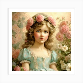 Shabby Floral Pastel Paper Sweet Cottage Girl Swee (1) Art Print