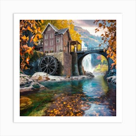 Water Wheel In Autumn Art Print