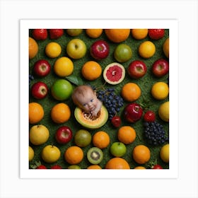 Baby Surrounded By Fruit Art Print