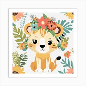 Floral Cute Baby Lion Nursery Illustration (11) 1 Art Print