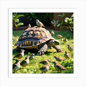 The Birds Gathered At Tortoise As He Lands (1) Art Print