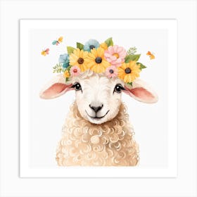 Floral Baby Sheep Nursery Illustration (5) Art Print