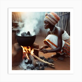 African Woman Cooking 2 Art Print