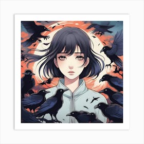 Anime Girls Crows Art Print