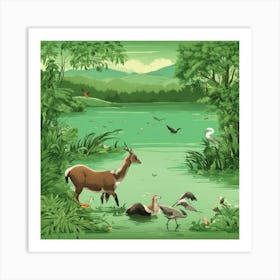 Wild Animals In The Forest Art Print