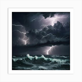 Lightning Storm Over The Ocean Art Print