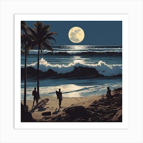 Erin Hanson & Donato Giancola & Nicolas De Stael, Full Moon, Sandy Parking Lot, Surfboards, Palm Tre (1) Art Print