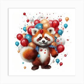 Red Panda With Balloons Art Print