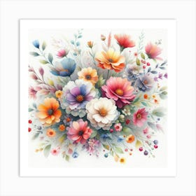 Watercolor Flowers Bouquet Art Print