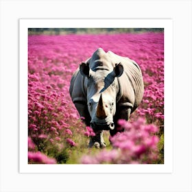 Rhino In Pink Flowers 2 Art Print