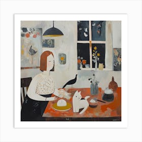 Woman At The Table Art Print