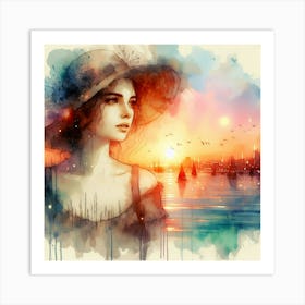 Watercolor Of A Girl Art Print