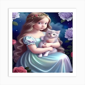 Little Girl With Cat Art Print