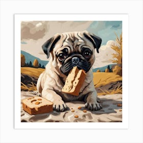 Pug Dog With Bread Art Print