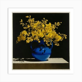 Yellow Flowers In A Blue Vase 2 Art Print