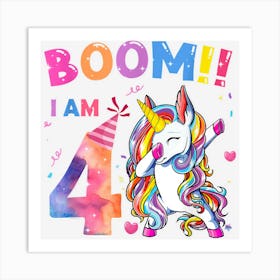 Boom Im 4 Year Old Unicorn Dabbing 4th Birthday Girls Party Art Print