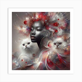 Woman With Cats Art Print