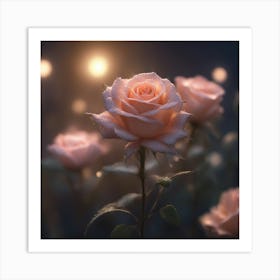 Pink Roses At Night Art Print