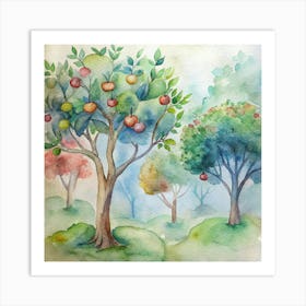 Watercolor Of Apple Trees 3 Art Print