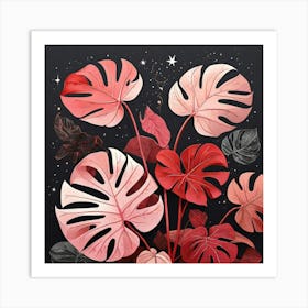 Pink And Red Plant Illustration Monstered Thai Cons tell Art Print