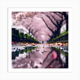 Avenue of Cherry Blossom Trees in the Rain Art Print