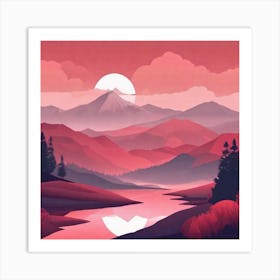 Misty mountains background in red tone 58 Art Print