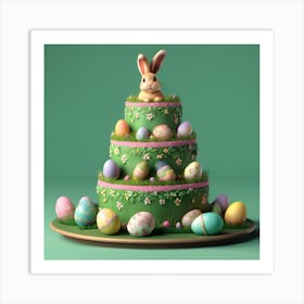 Easter Bunny Cake with Pastel Eggs Art Print