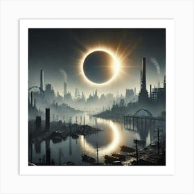 A Solar Eclipse Over A Post Apocalyptic City (2) AI Art Print