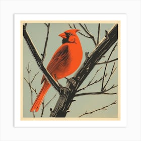 Retro Bird Lithograph Northern Cardinal 1 Art Print