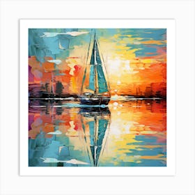 Sailboat At Sunset 12 Art Print