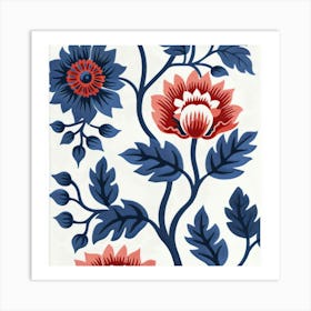 Blue And Red Flowers Art Print