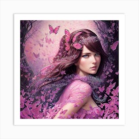 Girl With Butterflies 3 Art Print