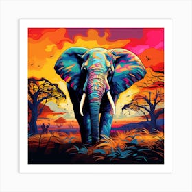 Elephant In The Sunset 2 Art Print