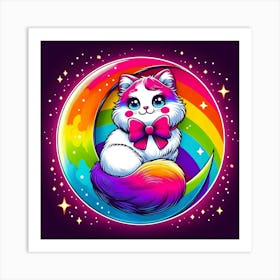 Rainbow Cat On The Moon Art Print