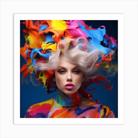 Beautiful Young Woman With Colorful Hair Art Print