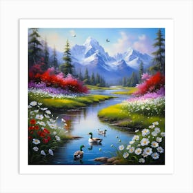 Ducks In The Stream Art Print