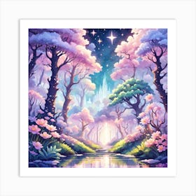 A Fantasy Forest With Twinkling Stars In Pastel Tone Square Composition 281 Art Print