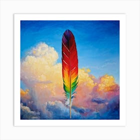 Macaw Feather Soaring In The Sky Fluid Color Gradient Transitioning From Deep Indigo To Vibrant Ye Art Print