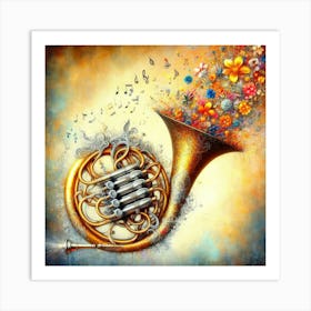 French Horn Painting With Flowers A Statement Piece For Music Rooms Art Print