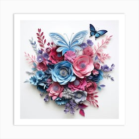 Paper Flowers With Butterflies 1 Art Print